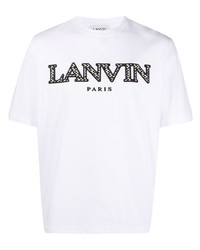T-shirt à col rond brodé blanc et noir Lanvin