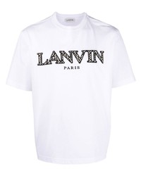 T-shirt à col rond brodé blanc et noir Lanvin