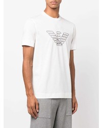 T-shirt à col rond brodé blanc et noir Emporio Armani