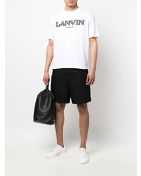 T-shirt à col rond brodé blanc et noir Lanvin