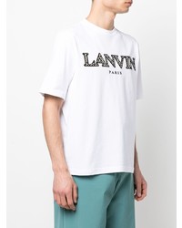 T-shirt à col rond brodé blanc et noir Lanvin