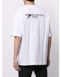 T-shirt à col rond brodé blanc et noir Balenciaga