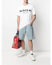 T-shirt à col rond brodé blanc et noir Buscemi