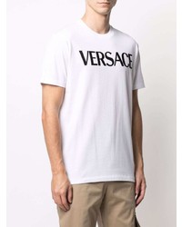 T-shirt à col rond brodé blanc et noir Versace