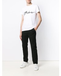 T-shirt à col rond brodé blanc et noir Balmain