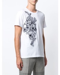 T-shirt à col rond brodé blanc et noir Alexander McQueen