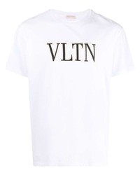 T-shirt à col rond brodé blanc et noir Valentino