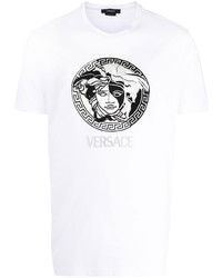 T-shirt à col rond brodé blanc et noir Versace