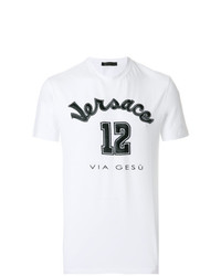 T-shirt à col rond brodé blanc et noir Versace