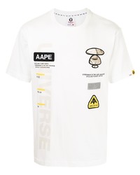 T-shirt à col rond brodé blanc AAPE BY A BATHING APE