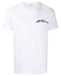 T-shirt à col rond brodé blanc Alexander McQueen