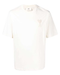 T-shirt à col rond brodé blanc Ami Paris