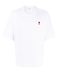 T-shirt à col rond brodé blanc Ami Paris