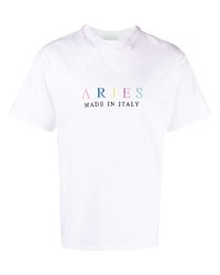 T-shirt à col rond brodé blanc Aries