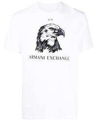 T-shirt à col rond brodé blanc Armani Exchange