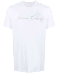 T-shirt à col rond brodé blanc Armani Exchange