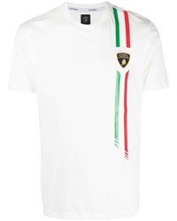 T-shirt à col rond brodé blanc Automobili Lamborghini