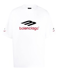T-shirt à col rond brodé blanc Balenciaga