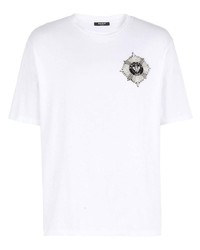 T-shirt à col rond brodé blanc Balmain