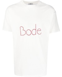 T-shirt à col rond brodé blanc Bode