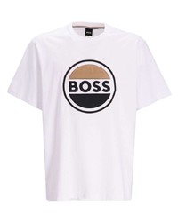 T-shirt à col rond brodé blanc BOSS