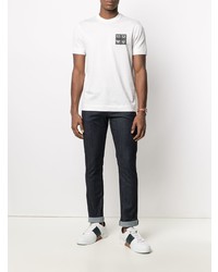 T-shirt à col rond brodé blanc Emporio Armani