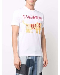 T-shirt à col rond brodé blanc DSQUARED2