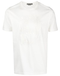 T-shirt à col rond brodé blanc Corneliani