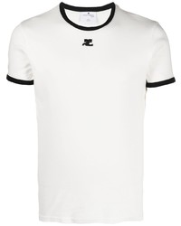 T-shirt à col rond brodé blanc Courrèges