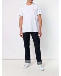 T-shirt à col rond brodé blanc AMI Alexandre Mattiussi
