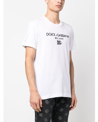 T-shirt à col rond brodé blanc Dolce & Gabbana