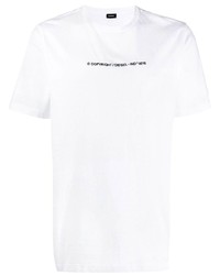 T-shirt à col rond brodé blanc Diesel