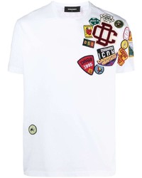 T-shirt à col rond brodé blanc DSQUARED2