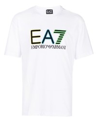 T-shirt à col rond brodé blanc Ea7 Emporio Armani