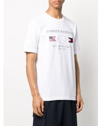 T-shirt à col rond brodé blanc Tommy Hilfiger