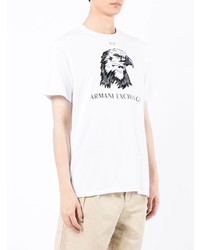 T-shirt à col rond brodé blanc Armani Exchange