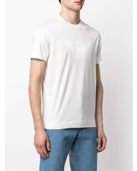 T-shirt à col rond brodé blanc Emporio Armani