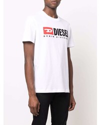 T-shirt à col rond brodé blanc Diesel