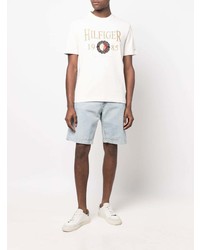 T-shirt à col rond brodé blanc Tommy Hilfiger