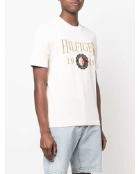 T-shirt à col rond brodé blanc Tommy Hilfiger