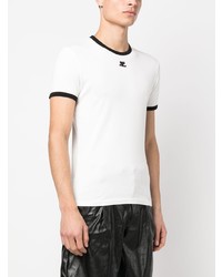 T-shirt à col rond brodé blanc Courrèges