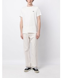 T-shirt à col rond brodé blanc Fred Perry