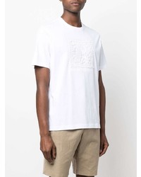 T-shirt à col rond brodé blanc Emporio Armani