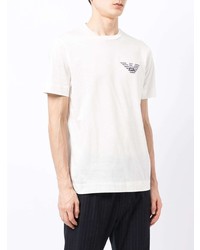 T-shirt à col rond brodé blanc Emporio Armani