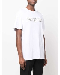 T-shirt à col rond brodé blanc Alexander McQueen