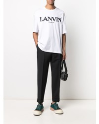 T-shirt à col rond brodé blanc Lanvin