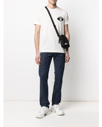 T-shirt à col rond brodé blanc Emporio Armani