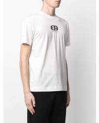 T-shirt à col rond brodé blanc Emporio Armani