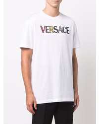 T-shirt à col rond brodé blanc Versace