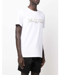 T-shirt à col rond brodé blanc Alexander McQueen